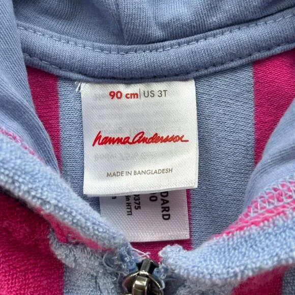 Hanna Andersson 3T Hooded Terry Cover Up Pink Lavender Stripe Zip Robe - Picture 4 of 6